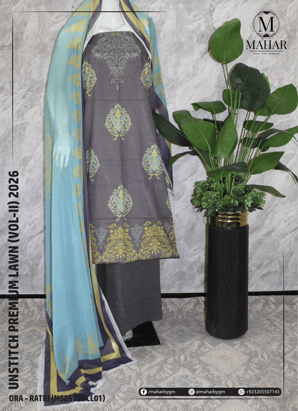 Ratri | 3-Piece Lawn Suit - ORA (Unstitch Digital Printed Vol-II)