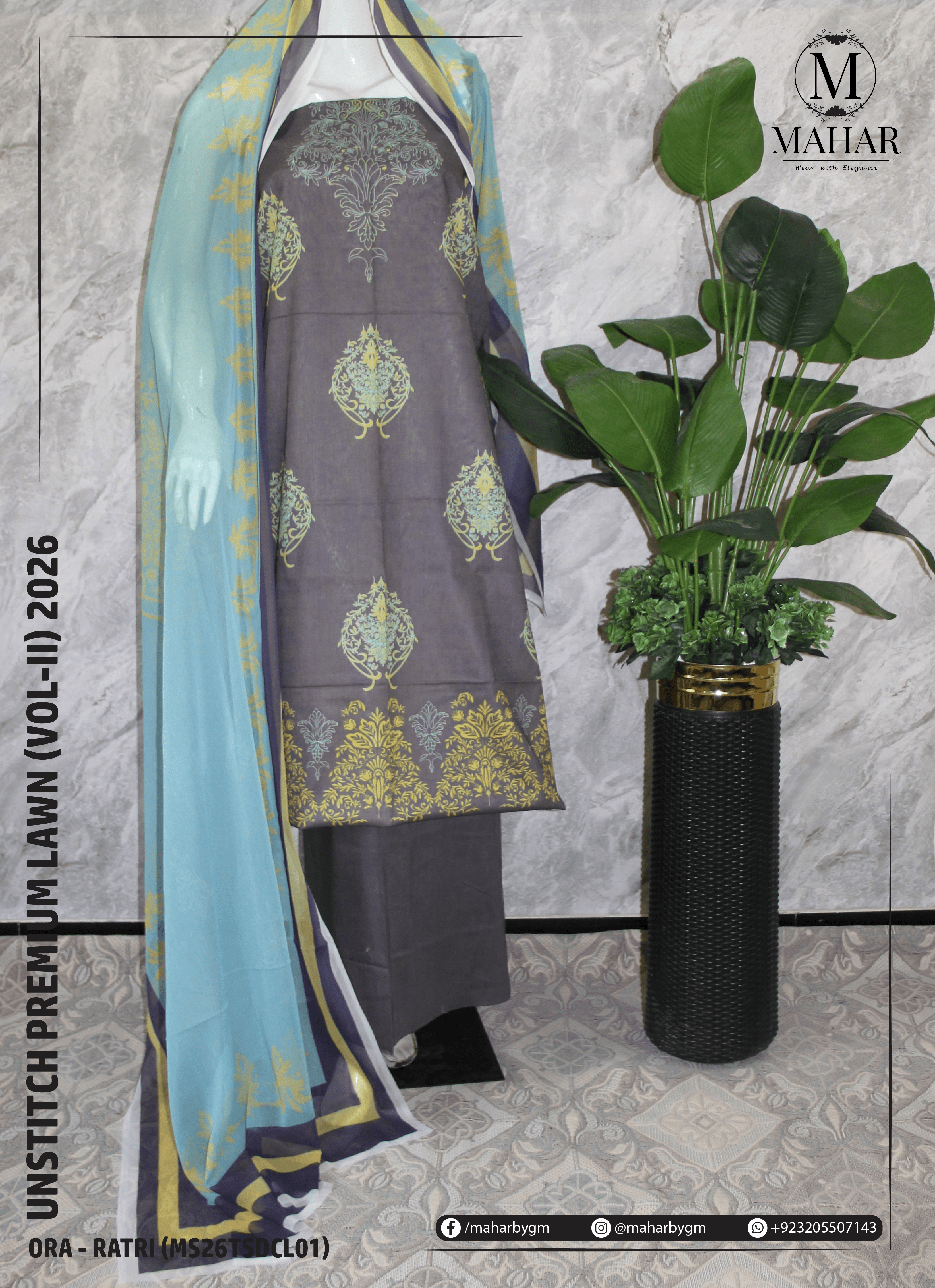 Ratri | 3-Piece Lawn Suit - ORA (Unstitch Digital Printed Vol-II)