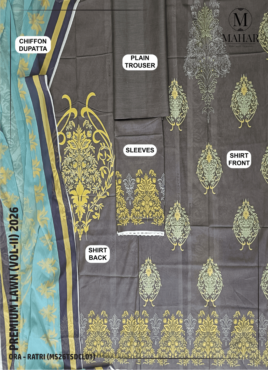Ratri | 3-Piece Lawn Suit - ORA (Unstitch Digital Printed Vol-II)