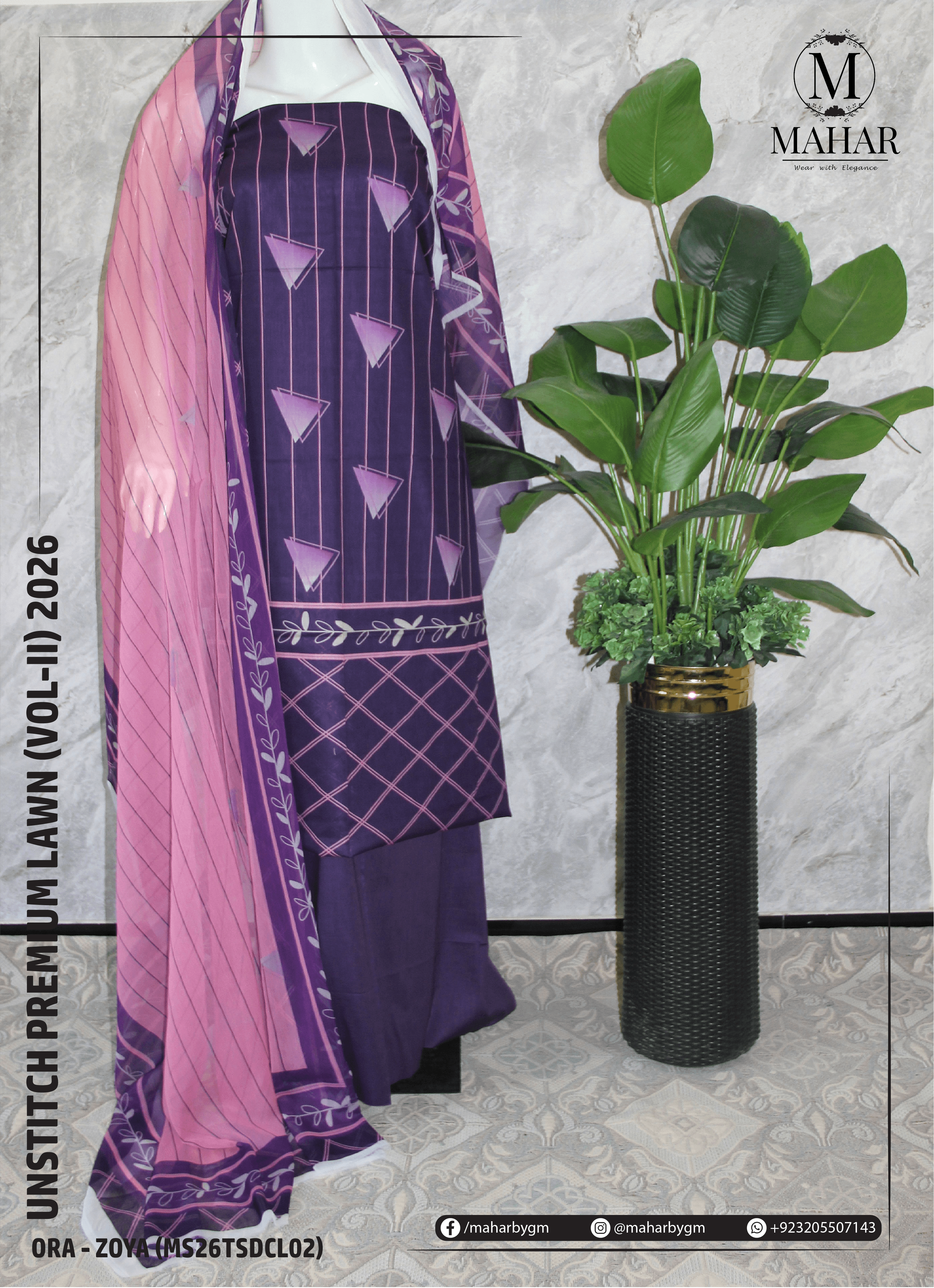 Zoya | 3-Piece Lawn Suit - ORA (Unstitch Digital Printed Vol-II)