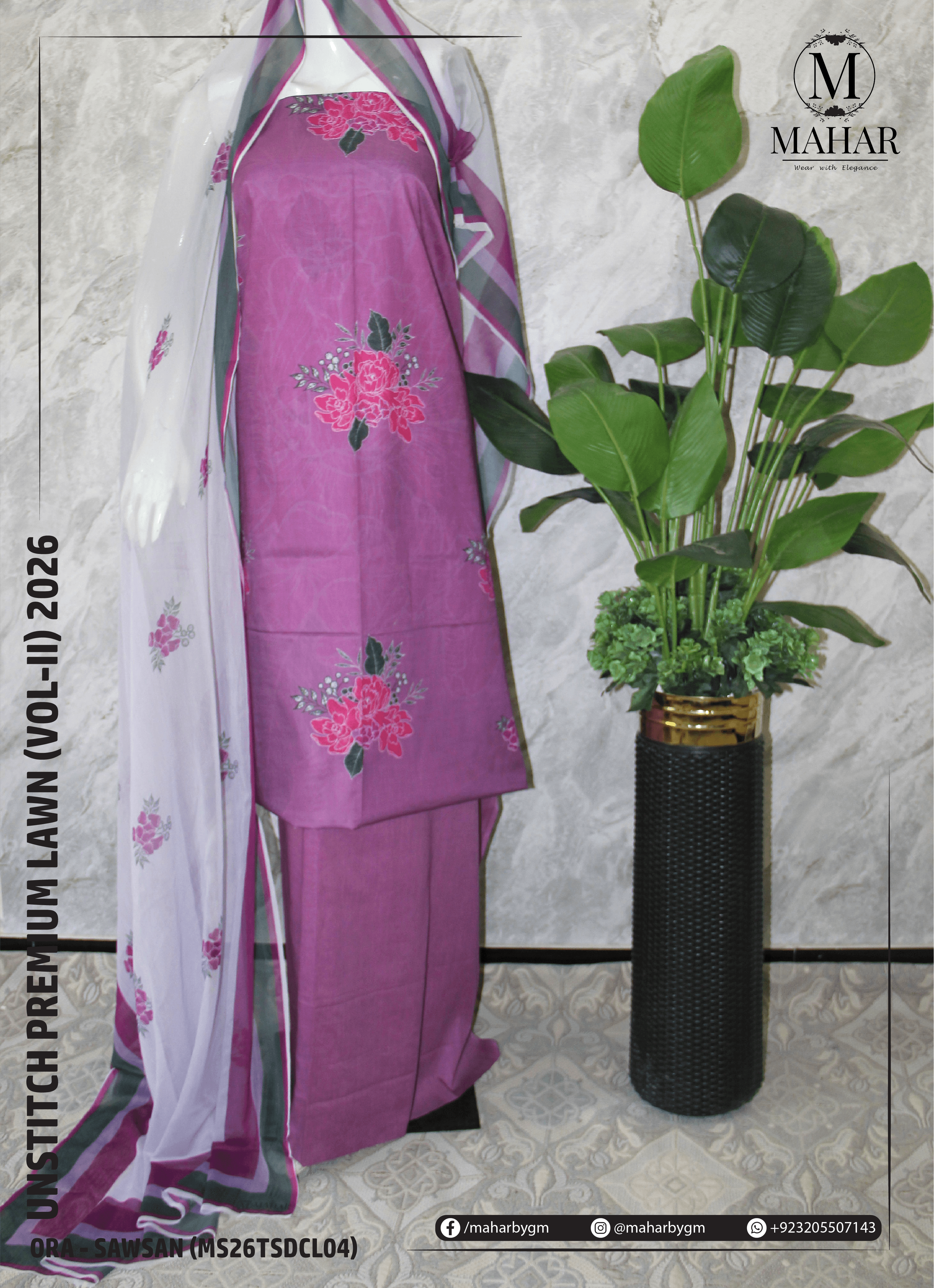 SAWSAN | 3-Piece Lawn Suit - ORA (Unstitch Digital Printed Vol-II)