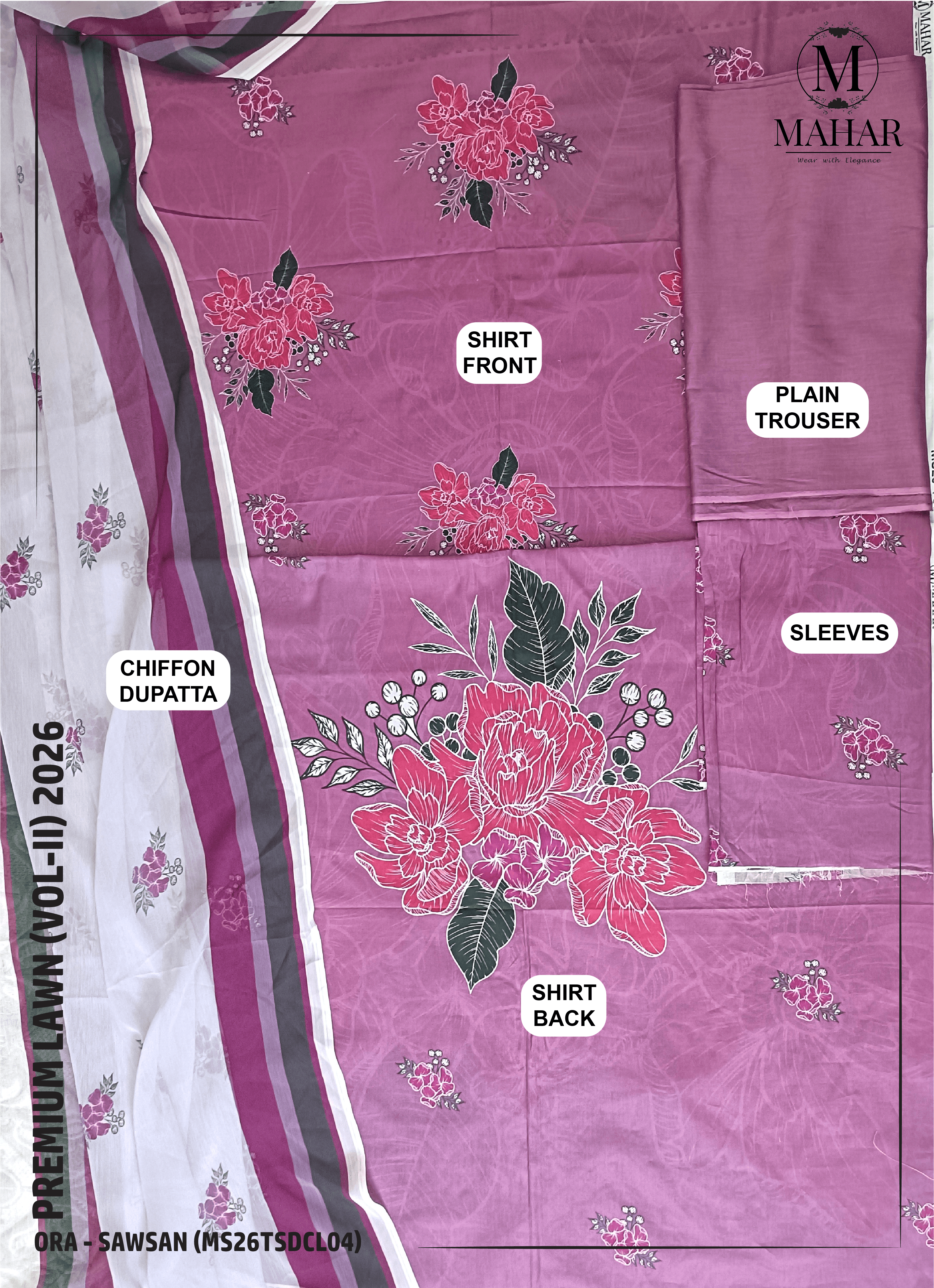 SAWSAN | 3-Piece Lawn Suit - ORA (Unstitch Digital Printed Vol-II)