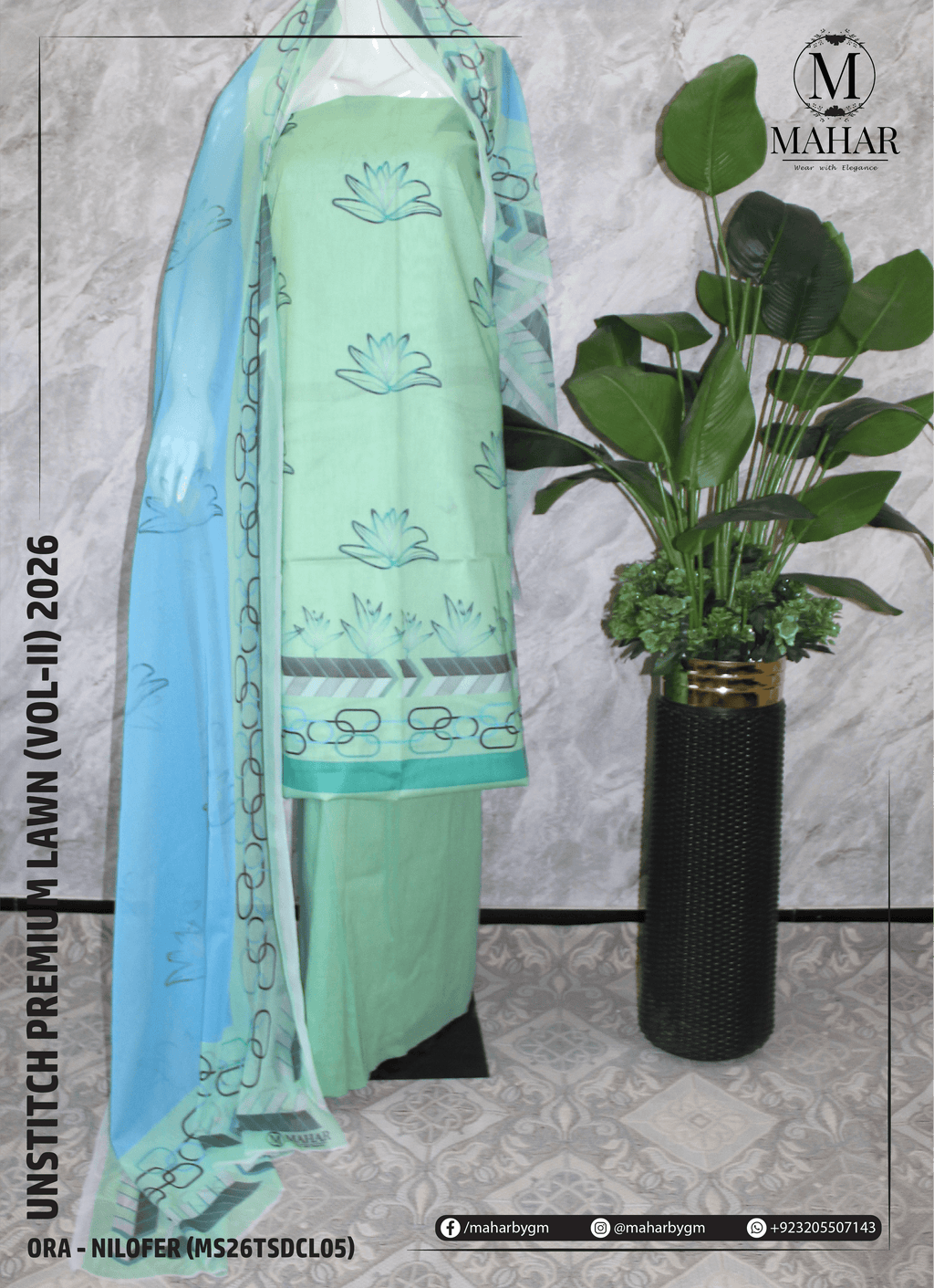 Nilofer | 3-Piece Lawn Suit - ORA (Unstitch Digital Printed Vol-II)