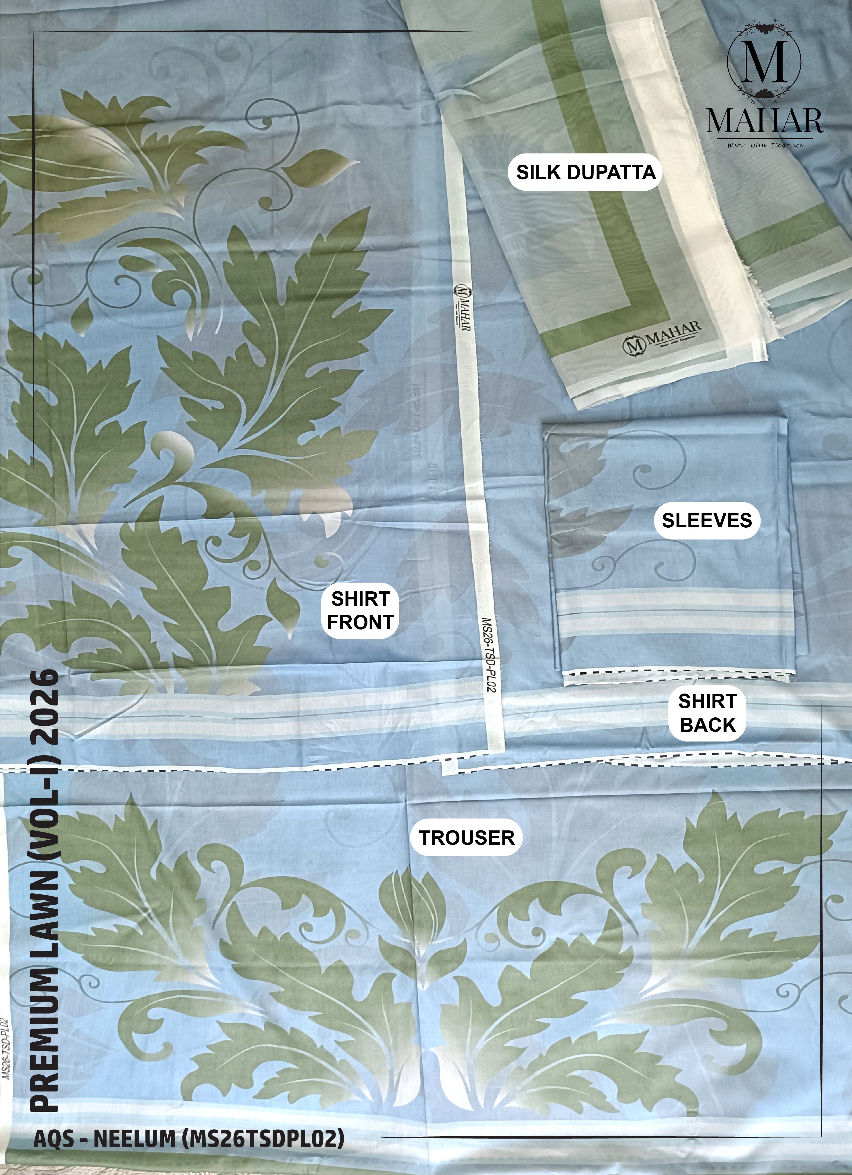 Neelum | 3-Piece Lawn Suit - AQS (Unstitch Digital Printed Vol-I)