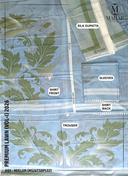 Neelum | 3-Piece Lawn Suit - AQS (Unstitch Digital Printed Vol-I)