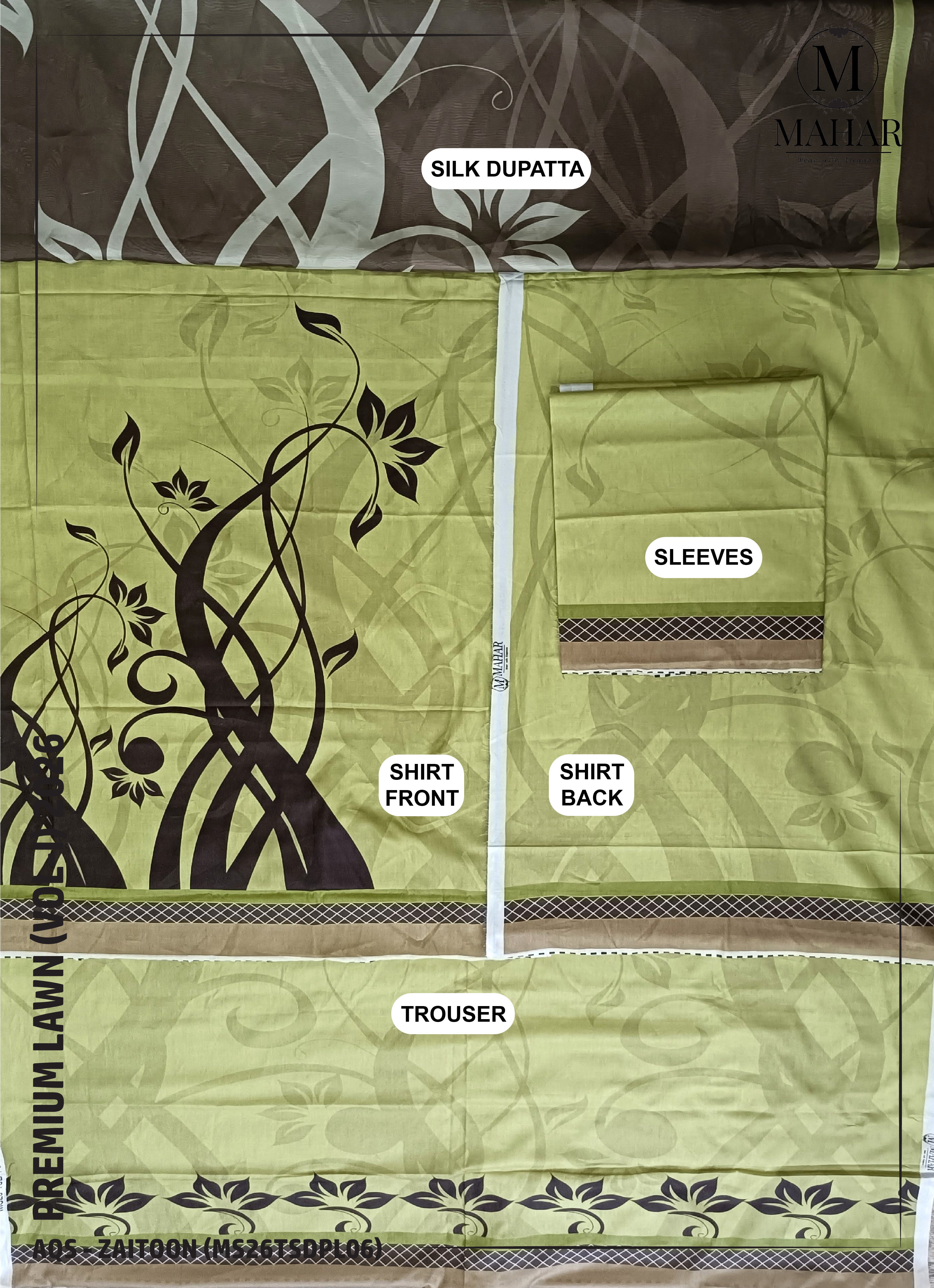 Zaitoon | 3-Piece Lawn Suit - AQS (Unstitch Digital Printed Vol-I)